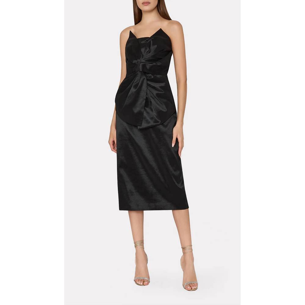 NEW MILLY harlow bow taffeta strapless dress in black
